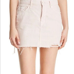 Mother Vagabond Denim Mini Fray Skirt The Devil Drinks Coffee Pink 24